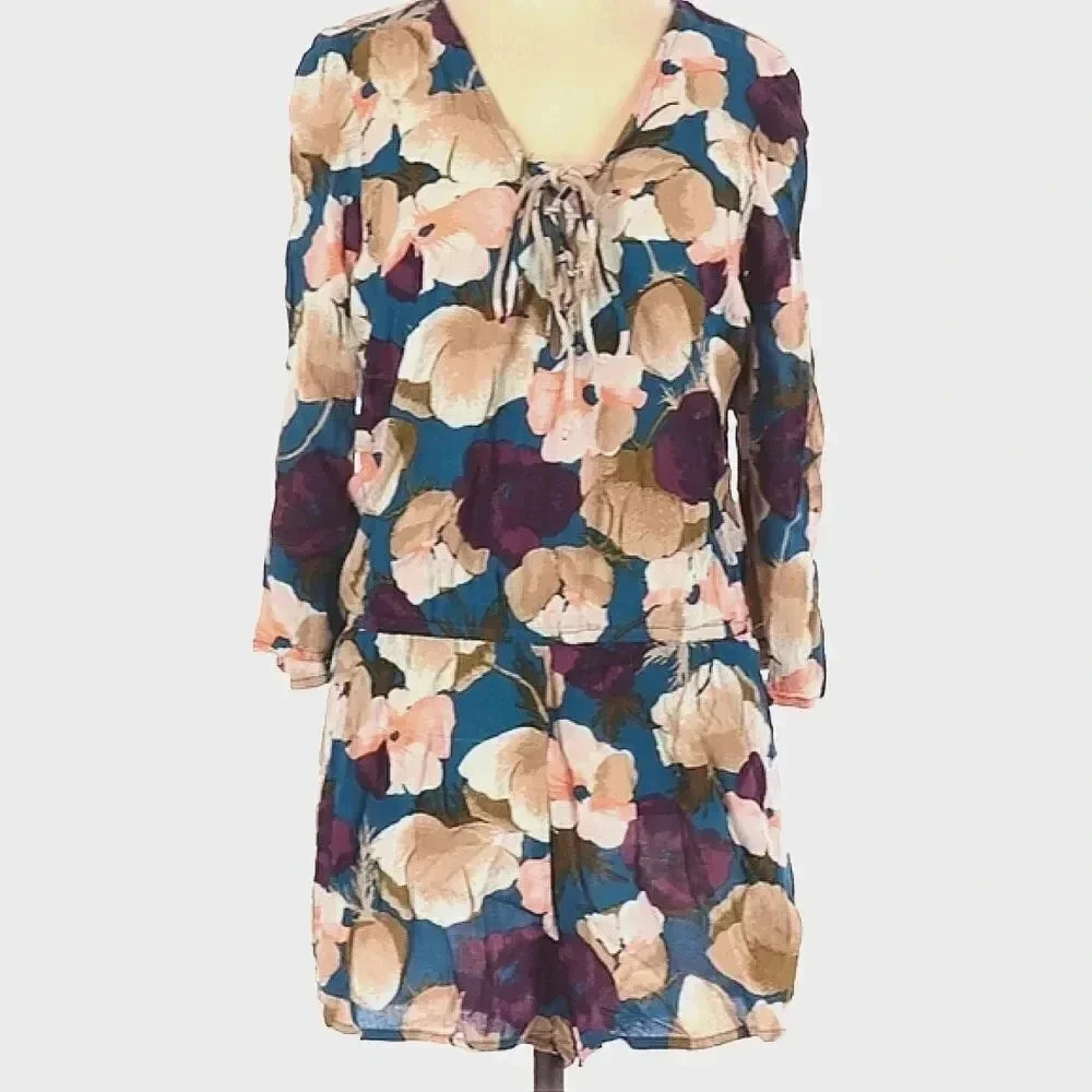 O'Neill blue, maroon and pink floral romper Size Small